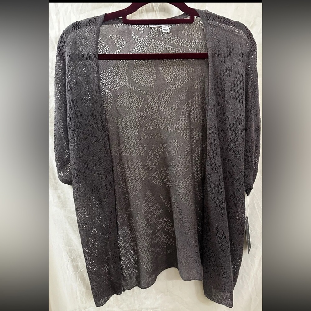 Adrienne Vitrine Cardigan Women Size M/L Gray Floral Sheer